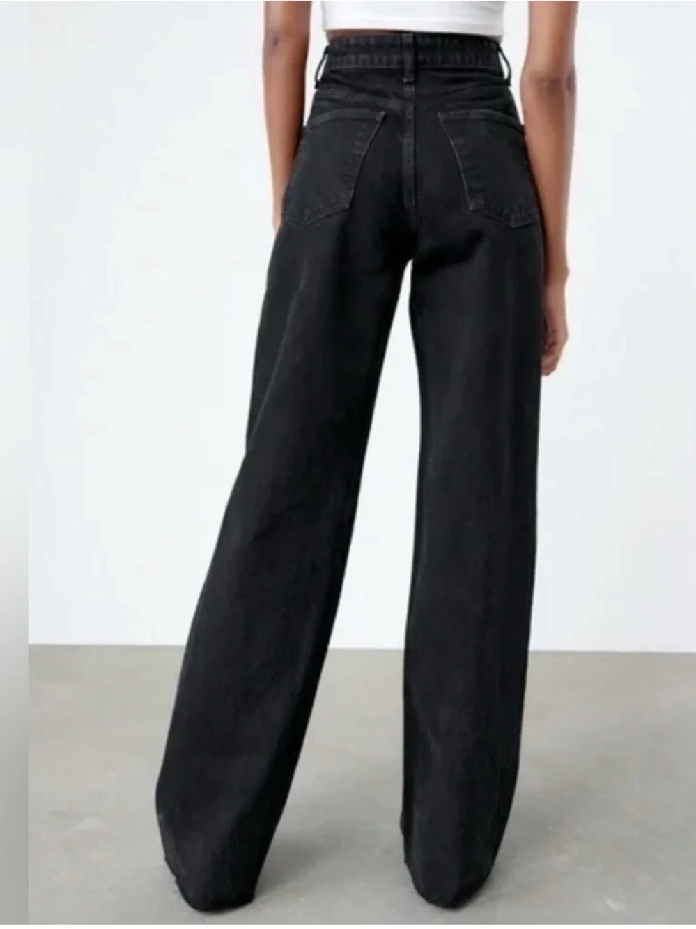 Zara High Rise Wide Leg Jeans Black